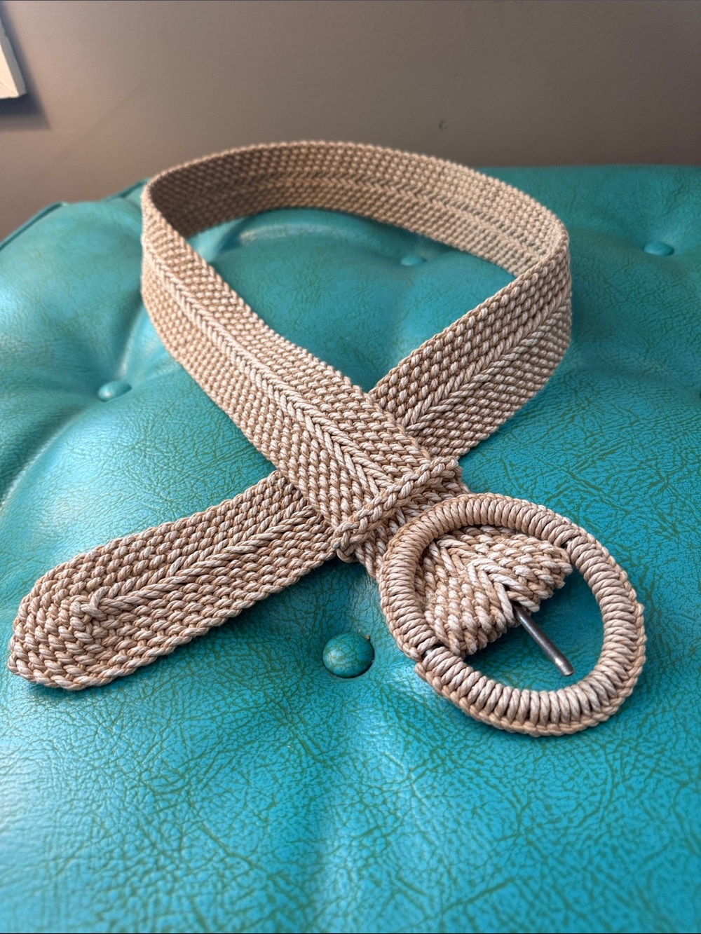 Set of two woven wide statement belts black and natural M/L boho cinching - Picture 9 of 11